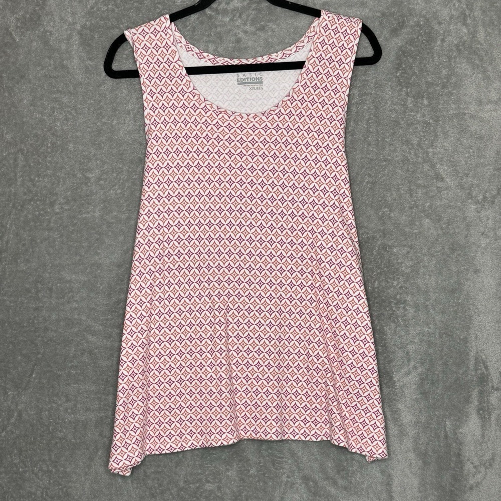 Basic Editions XXL 2X Top Shirt Pink Purple Geometric Sleeveless Scoop Neck Knit